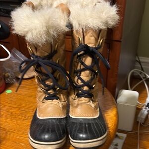 Tan and Black Fur-Lined Winter Boots